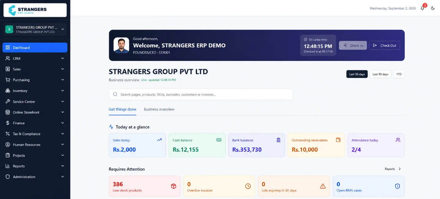 Strangers ERP Cloud sales dashboard